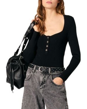 Maje Rib Knit Sweater - Black