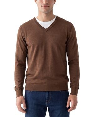 RAFFI Jersey Silk & Linen-Blend V-Neck Jumper - Brown
