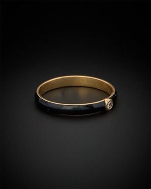 Italian Gold Over Silver 18K 0.05 Ct. Tw. Diamond Enamel Ring - Black