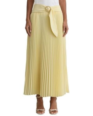 Reiss Amelie Pleated Belted Midi Skirt - Yellow