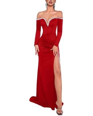 LOEY Embellished Long Sleeve Maxi Dress - Red
