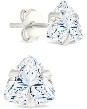Sterling Forever Silver Cz Trillion Cut Prong Set Stud Earrings - White