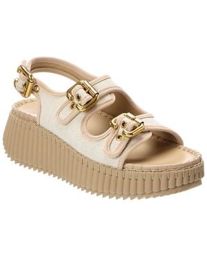 Chloé Nama Canvas & Suede Wedge Sandal - Natural