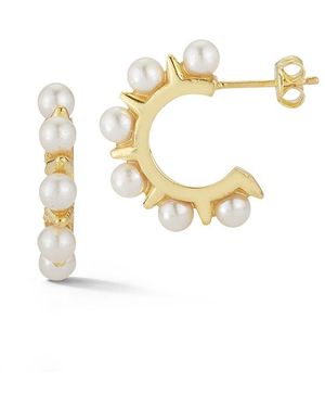 Sphera Milano 14k Over Silver 3mm Pearl Hoops - Metallic
