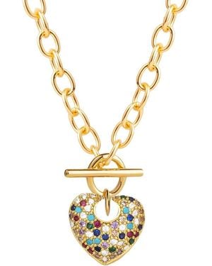 Liv Oliver 18K Plated Cz Puffed Heart Charm Necklace - Metallic