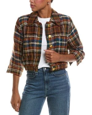 L'Agence Jia Crop 3/4 Sleeve Wool-Blend Jacket - Multicolor