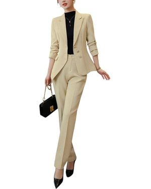 Bossy Chic 2Pc Blazer & Pant Set - Natural