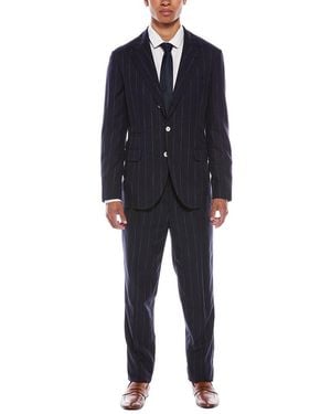 Brunello Cucinelli 2Pc Wool-Blend Suit With Flat Front Pant - Blue
