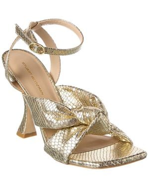 Stuart Weitzman Playa Ankle Strap Snake-Embossed Leather Sandal - Metallic