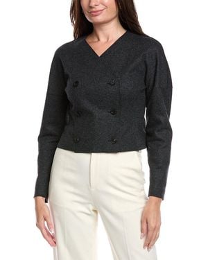 Lafayette 148 New York Double-Breasted Drop-Shoulder Wool & Cashmere-Blend Blazer - Black