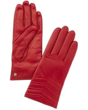 Bruno Magli Chevron Quilted Cashmere-lined Leather Gloves - Red