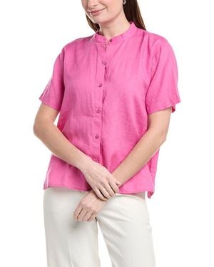 Eileen Fisher Mandarin Collar Linen Shirt - Pink