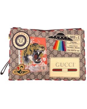 Gucci Gg Coated Canvas Courrier Pouch With Applique (Authentic Pre- Loved) - Multicolor