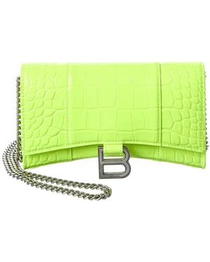 Balenciaga Hourglass Croc-embossed Leather Wallet On Chain - Green