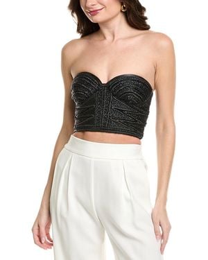 Valentino Leather-trim Raffia Bandeau Top - Black