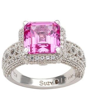 Suzy Levian Silver 0.02 Ct. Tw. Diamond & Sapphire Statement Ring - Pink