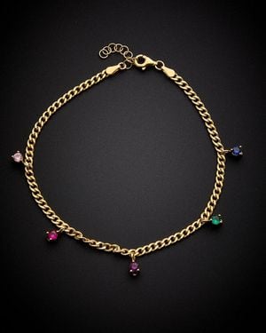 Italian Gold Over Silver 18k Multicolour Stone Anklet - Black