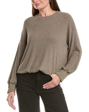 Michael Stars Tia Ribbed Crewneck Sweatshirt - Grey