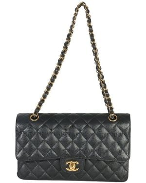 CHANEL Leather Quilted Caviar Medium Classic Double Flap Bag (Authentic Pre-Loved) - Black
