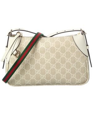 Gucci Gg Emblem Small Supreme Canvas & Leather Shoulder Bag - Natural