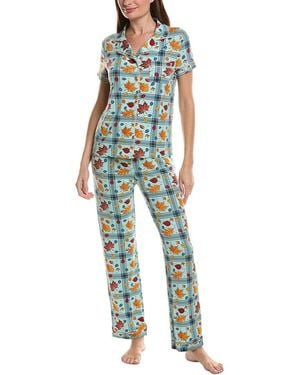 SWEET WHISPERS 2pc Notch Collar Top & Pant Pj Set - Blue