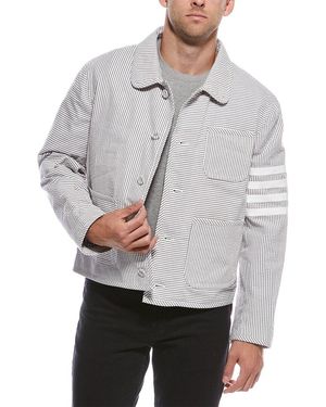 Thom Browne 4-Bar Stripe Seersucker Jacket - Grey