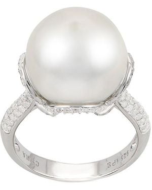 Pearls Imperial Windsor Silver 0.70 Ct. Tw. Diamond & 14-15mm Freshwater Pearl Ring - White