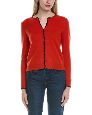 Sofiacashmere Tipped Scallop Wool & Cashmere-Blend Cardigan - Red