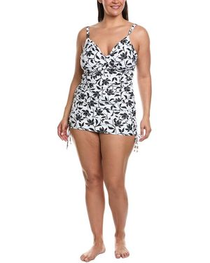 Nicole Miller 2Pc Tankini & Ruched Swim Skirt Set - White