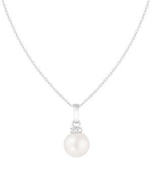 Splendid 14K 0.08 Ct. Tw. Diamond & 8-8.5Mm Pearl Dangle Pendant Necklace - White