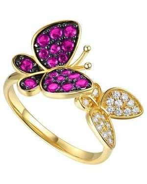 Genevive Jewelry 14k Over Silver Cz Butterfly Stacking Ring - Pink