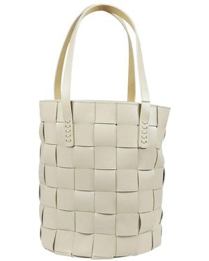 Dragon Diffusion Box Weave Round Leather Bucket Tote - White
