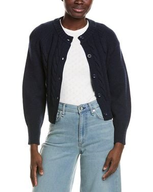 Neiman Marcus Crop Wool & Cashmere-Blend Cardigan - Blue