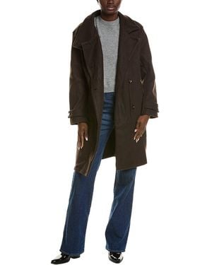 Marion Asymmetrical Button Funnel Neck Coat - Black