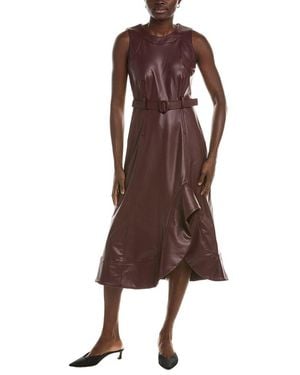 Anne Klein Asymmetrical Hem A-Line Midi Dress - Brown