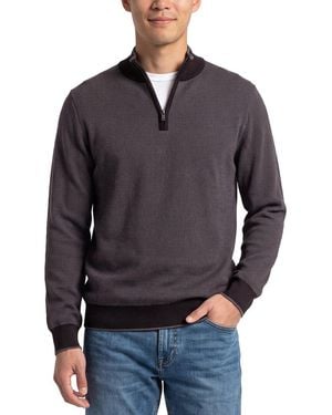 RAFFI Birdseye 1/4-Zip Mock Neck Jumper - Blue
