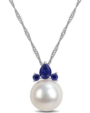 Rina Limor 14K 0.28 Ct. Tw. Lab-Grown Sapphire & 8-8.5Mm Pearl Pendant - Blue