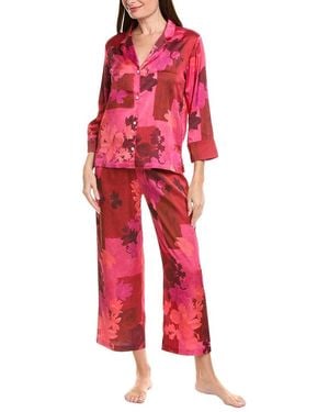 Natori 2Pc Coromandel Printed Stretch Satin Notch Pyjama Set - Red