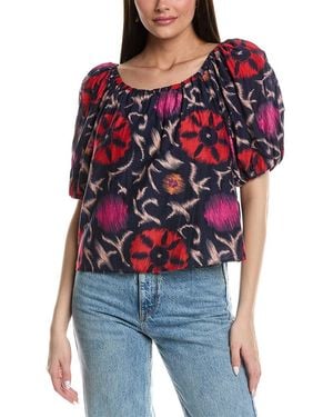 Velvet By Graham & Spencer Bubble Sleeve Silk-Blend Top - Red