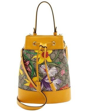 Gucci GG Supreme Flora Ophidia Small Bucket Bag (authentic Pre-loved) - Yellow