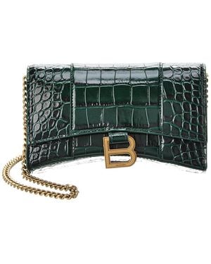Balenciaga Hourglass Croc-embossed Leather Wallet On Chain - Green