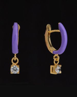 Italian Gold Over Silver 18K 0.08 Ct. Tw. Diamond Enamel Dangle Earrings - Black