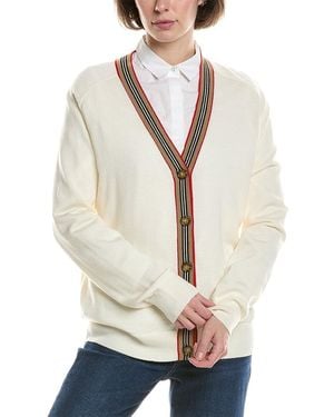 Burberry Icon Stripe Wool Cardigan - Natural