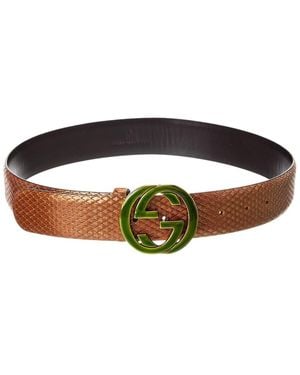 Gucci GG Buckle Snakeskin Leather Belt, Size 34 (a - Black