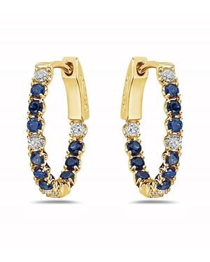 Forever Creations USA Inc. Signature Collection 14K 1.10 Ct. Tw. Diamond & Sapphire Mini Hoops - Metallic