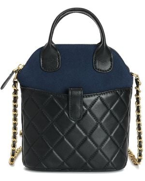 Tiffany & Fred Paris Mini Quilted Suede & Leather Tote - Blue