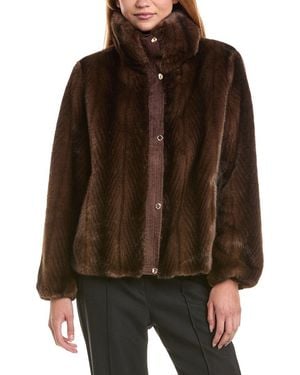 Via Spiga Faux Fur Bomber Jacket - Brown