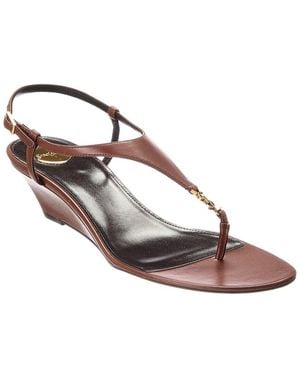 Saint Laurent Cassandra Leather Wedge Sandal - Pink