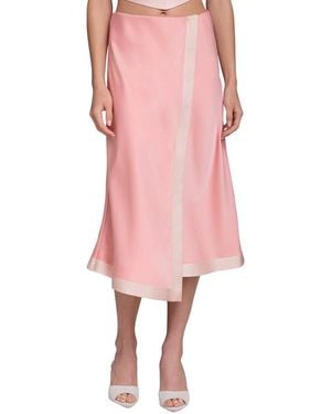 Avec Les Filles Asymmetrical Faux Wrap Midi Skirt - Pink