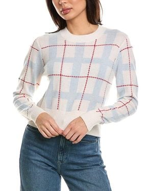 Brodie Cashmere Chequered Crewneck 100% Cashmere Jumper - Grey
